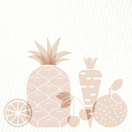 Vector collection of fresh healthy fruits and vegetables made in flat style - each one is isolated for easy use. Healthy lifestyle or diet design element.のイラスト素材