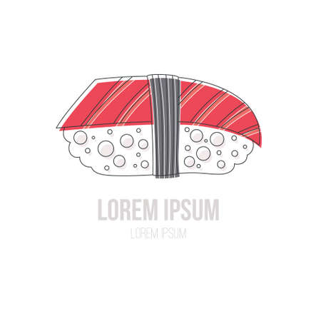 Salmon sushi - artistic concept for japanese restaurant. Branding identity element. Vector logo design concept. Isolated high quality vector graphic.のイラスト素材