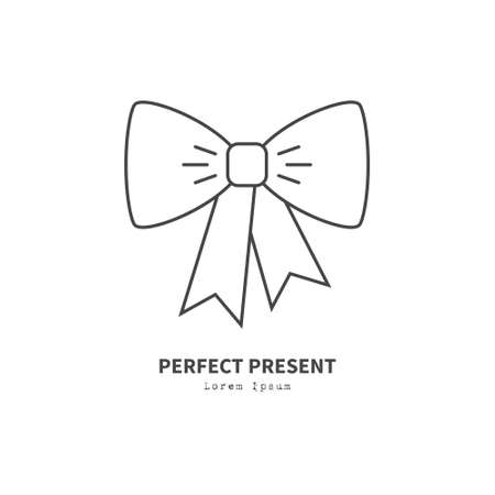 Line style logotype template with a bow. Isolated on background and easy to use. Perfect logo for your business. Clean and minimalistic. Holiday series.のイラスト素材