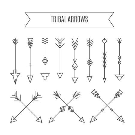 Perfect linear style arrows for your design. Indian or aztec style vector.のイラスト素材