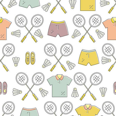Modern seamless pattern with badminton equipment. Great background for sport club, active lifestyle banner or other types of athletic flyers.のイラスト素材