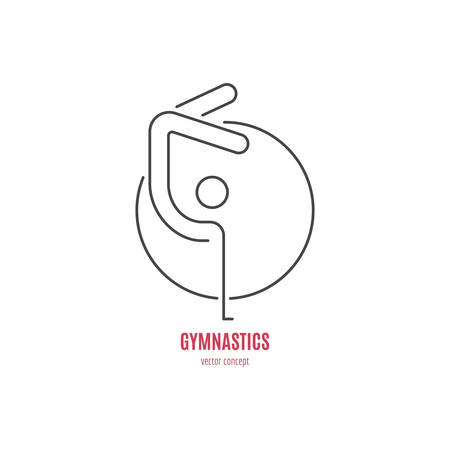 Modern logo concept with a gymnast and a hoop. Vector line style logotype template. Isolated and easy to edit business identity element. Fitness and sport series.のイラスト素材
