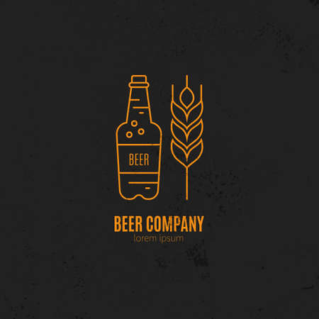 Line style logotype template with beer bottle and wheat for brewery and other types of craft beverages. Easy to use business template.のイラスト素材