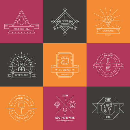 Collection of hipster labels on wine theme. Set of design elements for wineries, restaurants and wine shops.のイラスト素材