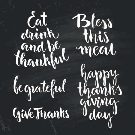 Happy Thanksgiving lettering. Handdrawn typography. Thanksgiving party invitation or banner design. Vector lettering collection.のイラスト素材