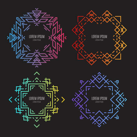 Perfect vector set of modern linear style tribal templates. Unique linear badges for your design.のイラスト素材
