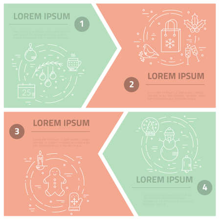 Conceptual illustration with various christmas and new year celebration elements made in vector.Â Clean and easy to edit. Modern design element for flyer template, advertisement or commercial add.のイラスト素材