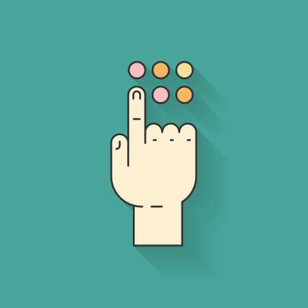 Hand pressing a button. Pointing finger sign. Vector illustration of mans hand.のイラスト素材