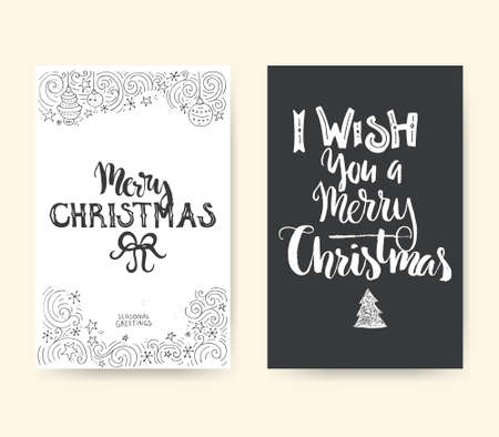 Set of two Merry Christmas cards. Holiday greeting cards design template.のイラスト素材