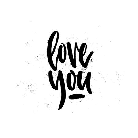 Love You - handdrawn lettering with texture. Romantic card design element. Valentines day card. Save the date design element.のイラスト素材