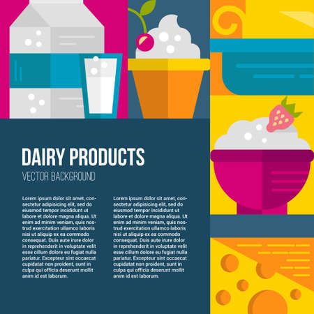 Milk industry flat icons and symbols made in vector, including butter, milk, yogurt. Dairy products. Dairy farm elements for banner, template.のイラスト素材