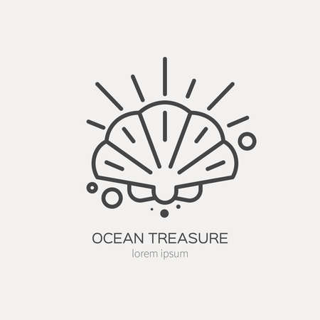 Line style logotype template with seashell. Isolated on background and easy to use. Perfect logo for your business. Clean and minimalistic symbol. Summer vacation concept.のイラスト素材