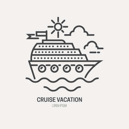 Line style logotype template with cruise ship.のイラスト素材
