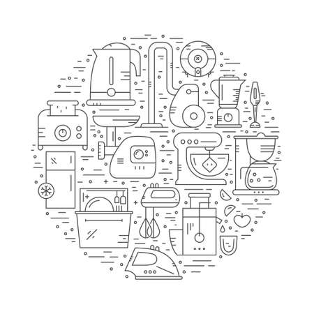Vector illustration with house appliances arranged in a circle.のイラスト素材