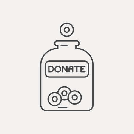 Money falling into jar with donate symbols on it - donation concept, charity illustration. Vector line style label for non-profit organization.のイラスト素材