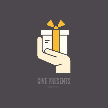 Hand holding a present - symbol for charity or donation event.のイラスト素材