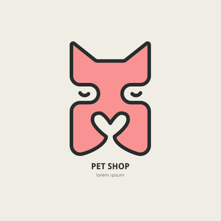 Single logo with dog face with nose in a shape of a heart for pet clinic, pet shop, dog walker, dog training. Easy to use and edit. Vector logo series.のイラスト素材