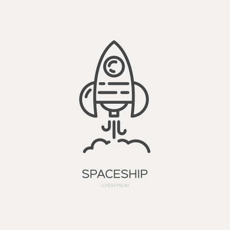 Rocket or spaceship logo made in trendy line stile vector. Space series. Space exploration and adventure symbol. Startup concept.のイラスト素材