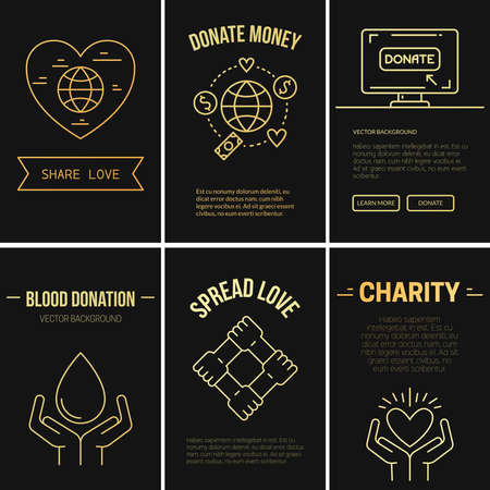 Collection of vector banner templates with charity objects.のイラスト素材