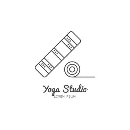 Single logo with a yoga mat made in modern line styleのイラスト素材