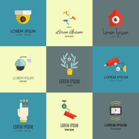 Logos with security cameras. CCTV and street monitoring icons.のイラスト素材