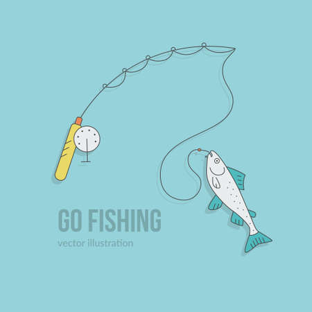 Vector illustration of a fishing rod with salmon. Go fishing concept.のイラスト素材