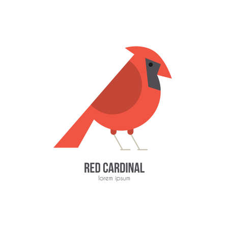 Vector illustration of a bird red cardinal made in modern flat style. Graphical animal collection. Logo or label for your company isolated on background.のイラスト素材