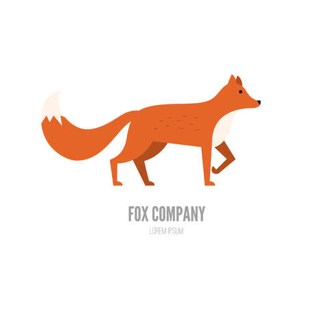 Vector illustration of a fox made in modern flat style. Graphical animal collection. Logo or label for your company isolated on background.のイラスト素材