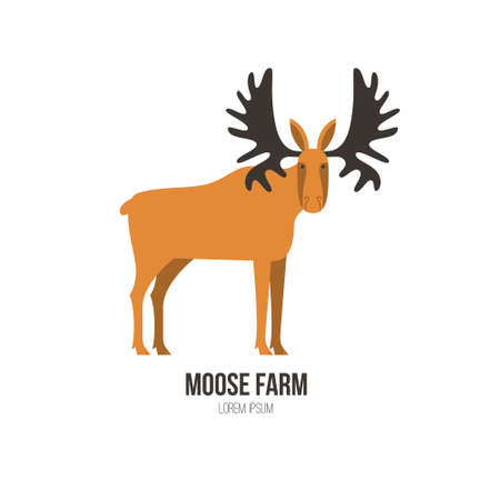 Vector illustration of a moose made in modern flat style. Graphical animal collection. Logo or label for your company isolated on background.のイラスト素材