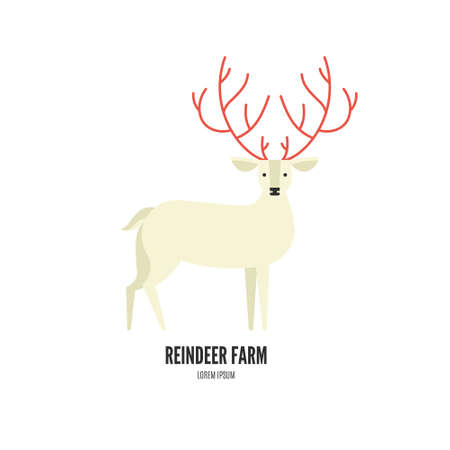 Vector illustration of a reindeer with beautiful horns made in modern flat style. Graphical animal collection. Logo or label for your company isolated on background.のイラスト素材
