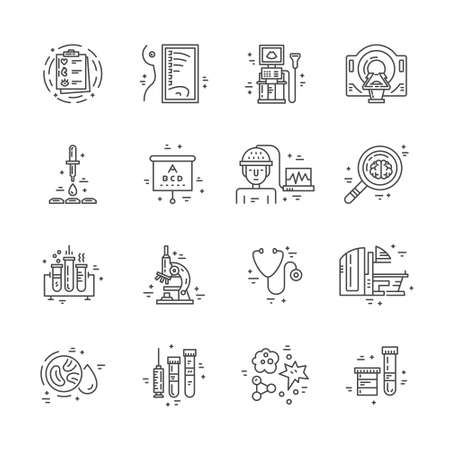Symbols of medical technology made in line style vector. Illustration of medical services and symbols.のイラスト素材