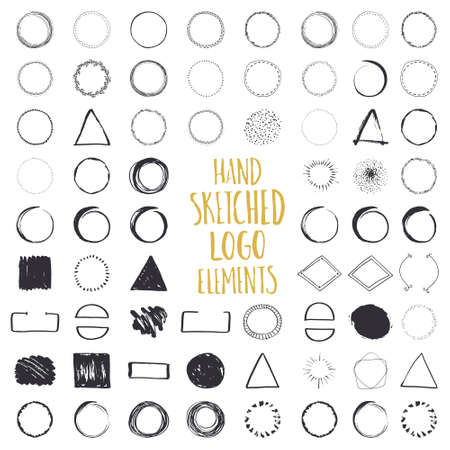 Big collection of handdrawn shapes. Shapes can be used for apparel design. logo design and as a background for your projects.のイラスト素材