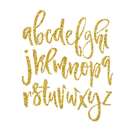 Vector golden alphabet. Unique brushed font with golden glitter.のイラスト素材