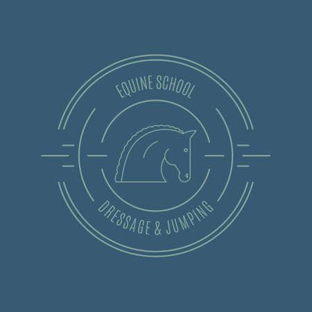 Clean and simple logo with a horse. Perfect label for horseriding school, equine shop. Vector line series.のイラスト素材