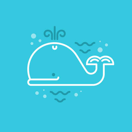Line style logotype template with cute whale. Isolated on background and easy to use. Perfect logo for your business. Clean and minimalistic symbol. Summer adventure concept.のイラスト素材