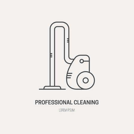 Single logo with graphic illustration of a vacuum cleaner made in line style vector. Clean and modern label for a shop, product or company.のイラスト素材