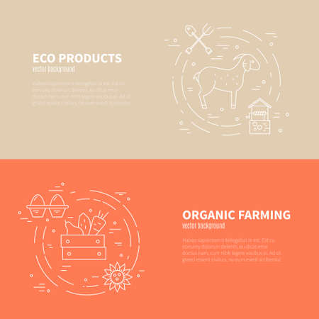 Farming concept with diffirent agricultural symbols made in vector. Great template for bio farming advertising or organic products banner.のイラスト素材