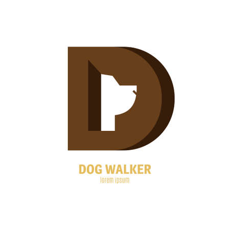 Single logo of letter D with dog profile making inner shape. Great logotype for veterinarian clinic, pet shop, dog walker, dog training. Easy to use and edit. Vector logo series.のイラスト素材