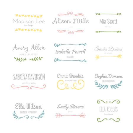 Handdrawn logo template collection. Abstract hand sketched shapes for branding design. Real ink texture.のイラスト素材