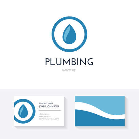 Business identity collection with business card and logo made in modern flat style vector for plumbing company or handyman.のイラスト素材