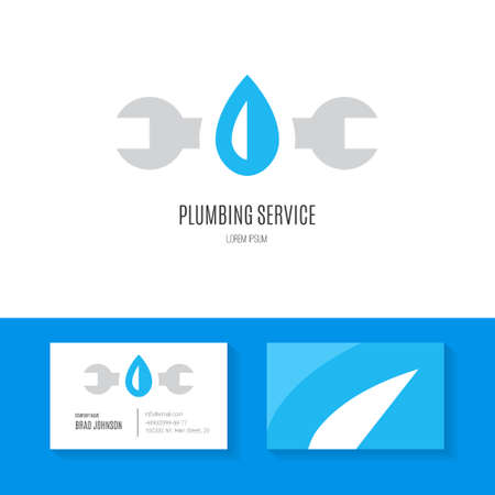 Business identity collection with business card and logo made in modern flat style vector for plumbing company or handyman.のイラスト素材