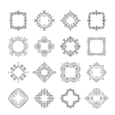 Tribal art frame collection - perfect vector set of frames. Elegant and stylish design. Black and white design.のイラスト素材