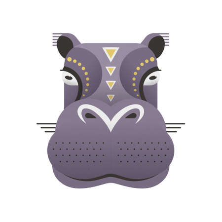 Portrait of a hippo made in trendy flat style vector. African animal. Safari label or t-shirt design with cute animal character.のイラスト素材