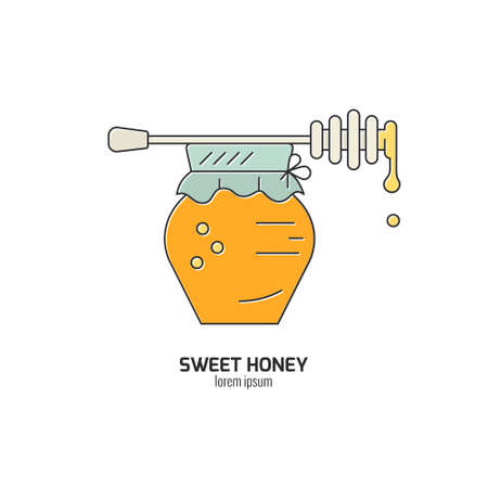 Jar with honey and dipper illustration made in vector concept isolated on white background.のイラスト素材