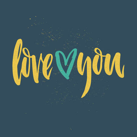 Love you - unique handdrawn lettering. Romantic card design. Valentine card or save the date design element.のイラスト素材