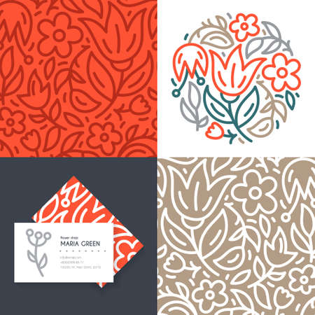 Premium business identity set with business card and seamless pattern. Branding set for flower shop, organic cosmetics, bridal boutique, beauty salon made in vector.のイラスト素材