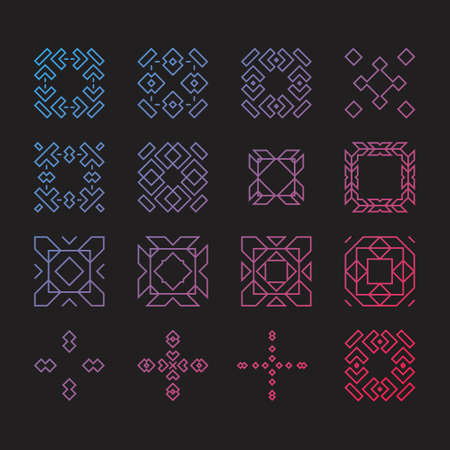Geometrical design elements made in linear style vector. Tribal art series.のイラスト素材