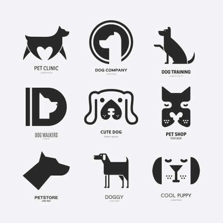 Set of logotypes with dogs. Dog logo collection. Logotype for vet clinic, pet shop, dog training or dog shelter. Set of dog related logo designs. Editable design element for your company. Vector logo template.のイラスト素材