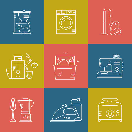 Collection of line icons with kitchen utensils. Modern icon collection. Household equipment for cooking and cleaning. Kitchenware for food preparation goods, Vector line icons.のイラスト素材