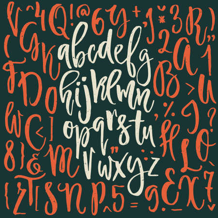 Letters of alphabet written with pen and ink. Unique vector alphabet. Calligraphy script. Lettering...